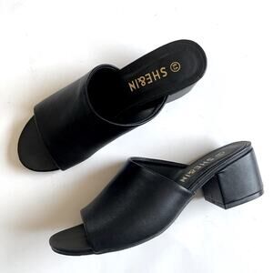 She & In Black Slip On Block Heel Sandal